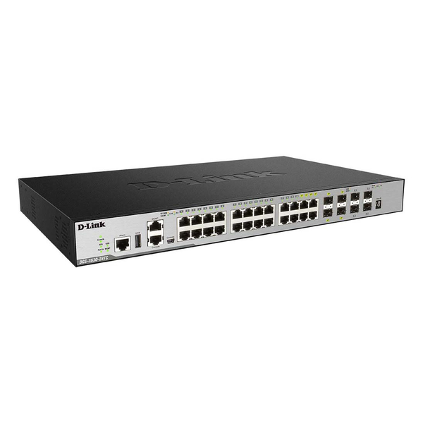 DGS-3630-28TCMI ギガビットL3スタッカブルスイッチ、10/100/1000BASE-T×24ポート（10G SFP+×4、SFP combo 4） MPLSイメージ（MI）