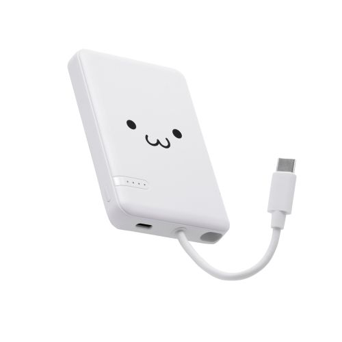モバイルバッテリー/リチウムイオン電池/5000mAh/12W/USB-C/USB-Cケーブル一体/しろちゃん