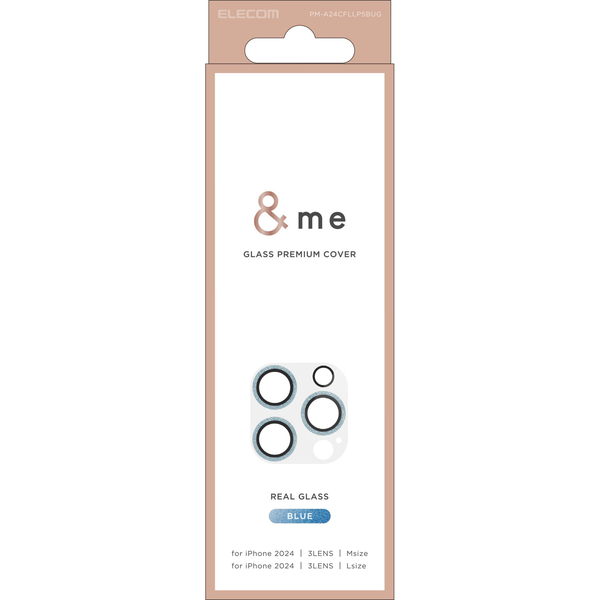 iPhone 16 Pro/iPhone 16 Pro Max用カメラレンズカバー/ガラス/&Me/グリッター仕様/ブルー