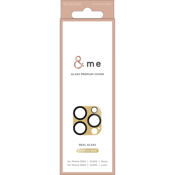 iPhone 16 Pro/iPhone 16 Pro Max用カメラレンズカバー/ガラス/&Me/全面グリッター仕様/カフェオレ