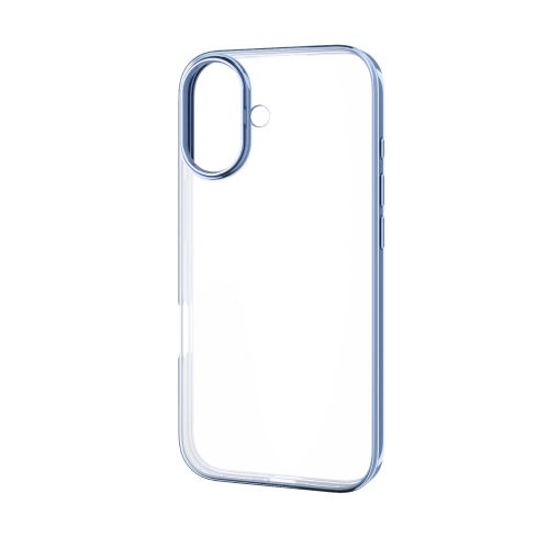 iPhone 17/ソフトケース/サイドメッキ/メタルステッカー付/ブルー