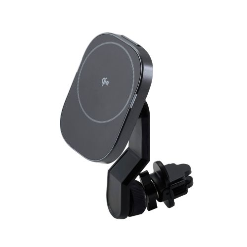 Qi2規格対応ワイヤレス充電器/車載ホルダー/マグネット吸着/15W/エアコンクリップタイプ/スイングアーム付き/ブラック