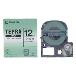 テプラPROテープカートリッジ カラーラベル（パール） 緑テープ/黒文字 12mm