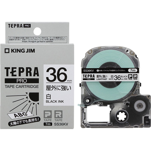テプラPROテープカートリッジ 屋外に強いラベル 白/黒文字 36mm