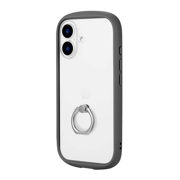 iPhone 16 Pro リング付き耐衝撃ハイブリッドケース 「Cleary Ring」 ダークグレー