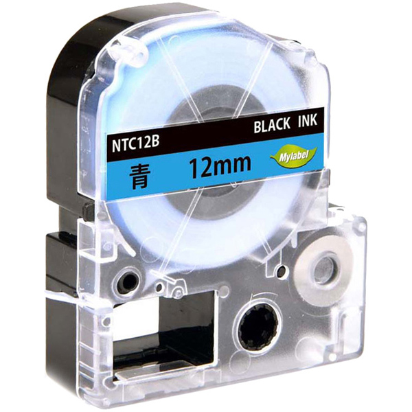 テプラ互換ラベルカートリッジ　12mm 黒文字青テープ
