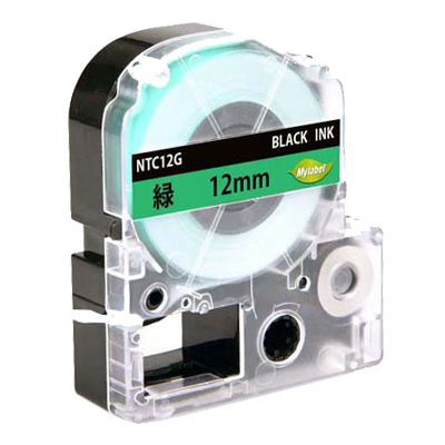 テプラ互換ラベルカートリッジ　12mm 黒文字緑テープ