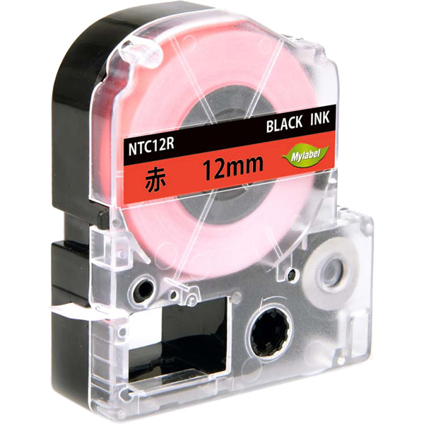 テプラ互換ラベルカートリッジ　12mm 黒文字赤テープ