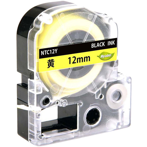 テプラ互換ラベルカートリッジ　12mm 黒文字黄テープ
