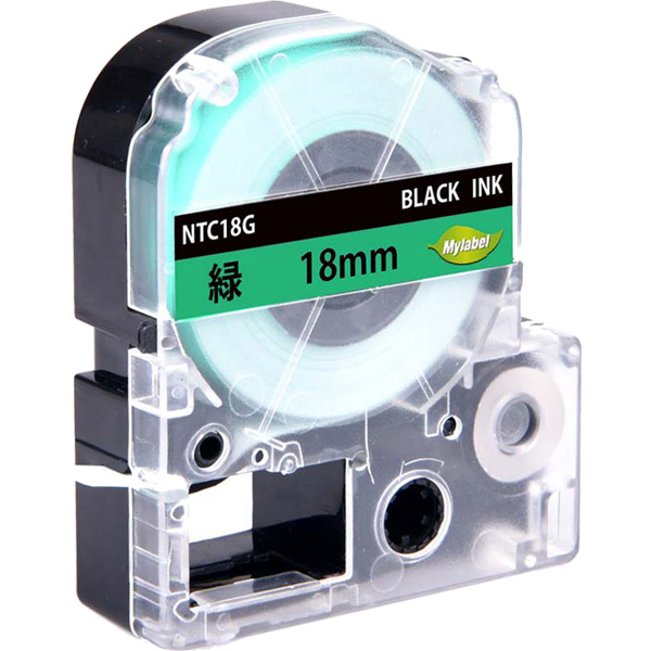 テプラ互換ラベルカートリッジ　18mm 黒文字緑テープ