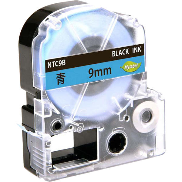 テプラ互換ラベルカートリッジ　9mm 黒文字青テープ