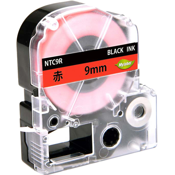 テプラ互換ラベルカートリッジ　9mm 黒文字赤テープ