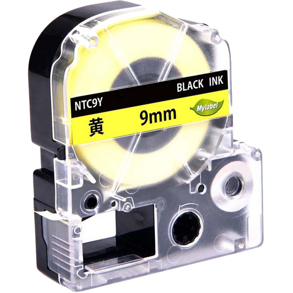 テプラ互換ラベルカートリッジ　9mm 黒文字黄テープ