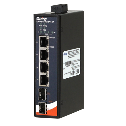 産業用非管理型4+2ポートイーサネットスイッチ(内4ポートPoE対応) DINレールマウント対応 広温度動作-40～75℃モデル