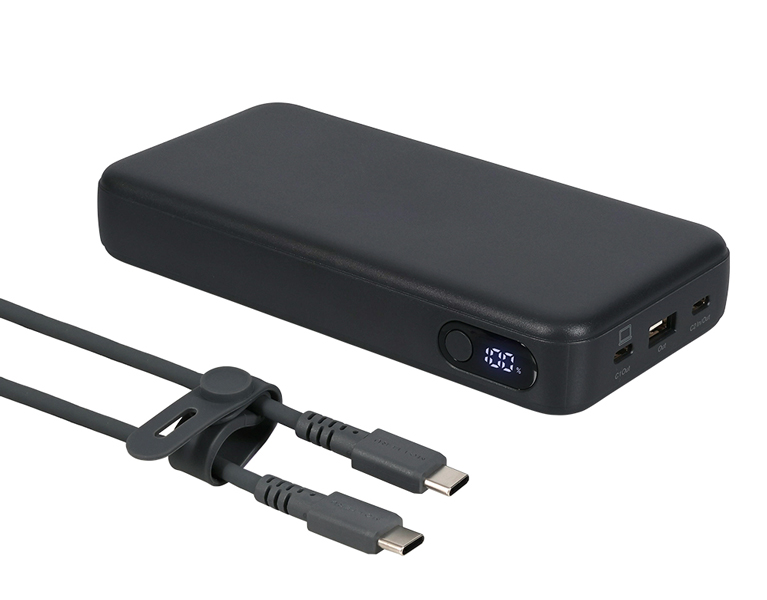 MOTTERU モバイルバッテリー 25000mAh PD140W出力 残量表示ディスプレイ PSE適合製品 2年保証 スモーキーブラック 製品サイズ約81(W)×27(D)×160(H)mm