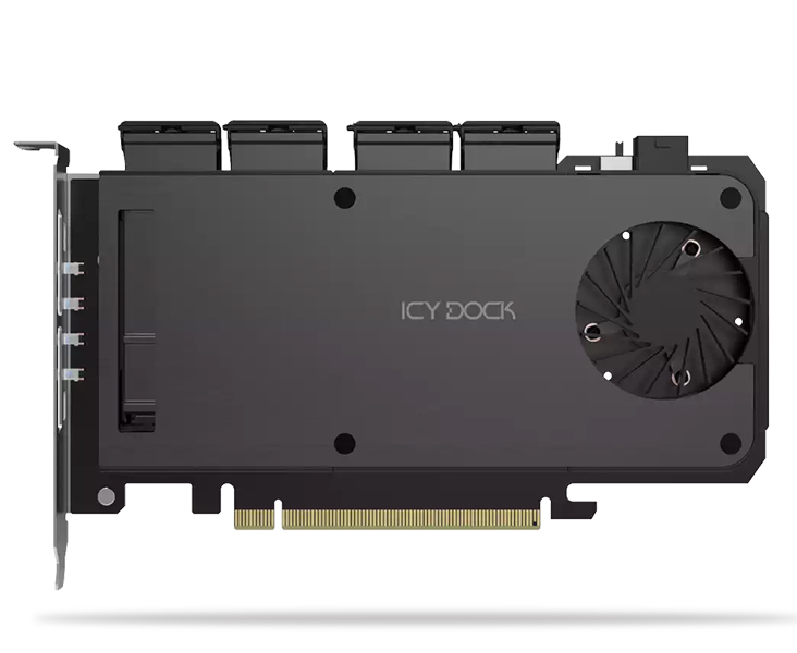 4 x M.2 NVMe SSD搭載用リムーバブルアダプタ PCIe5.0 x16拡張スロット用（PCIe分岐機能が必要）