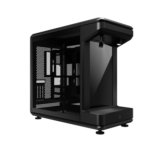 MasterFrame 360 Stage LCD/360度ショーケース設計/フロントLCDスクリーン搭載モデル/背面コネクタMB対応/PCIe 5.0ライザーケーブル付属/最大12基のケースファン搭載可能