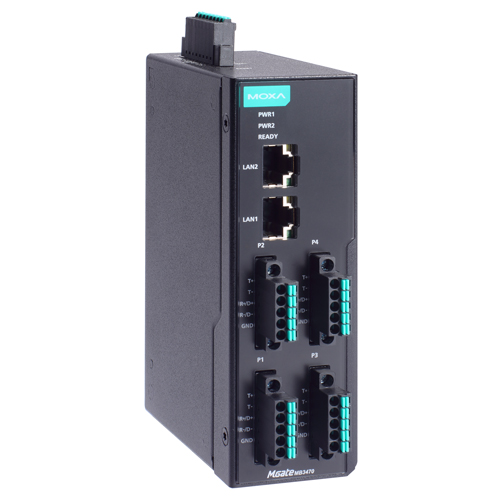 4ポート アドバンスド Modbusゲートウェイ IEC62443-4-2準拠 RJ45×2 5ピンターミナルブロック 2kV絶縁保護