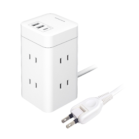 タワー型USBタップ 6口＋C＋A×2 ホワイト