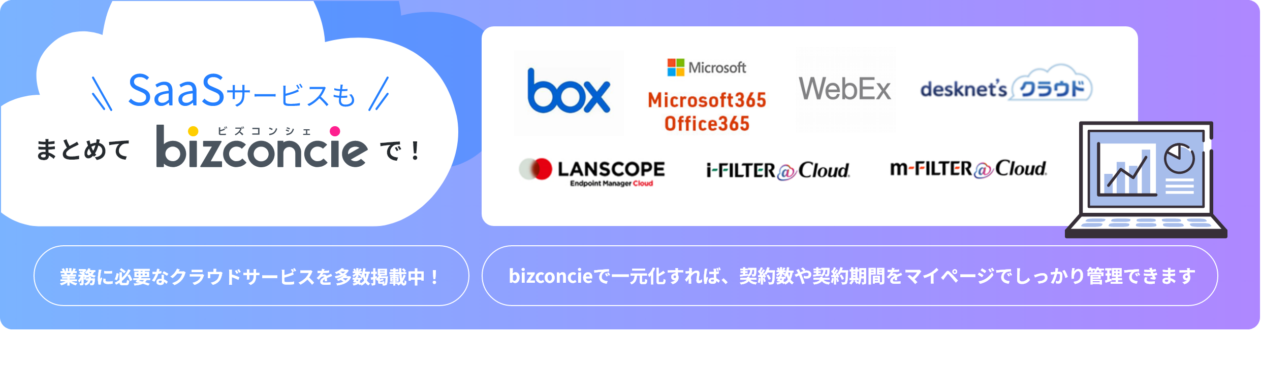 SaaSサービスも まとめてbizconcieで！