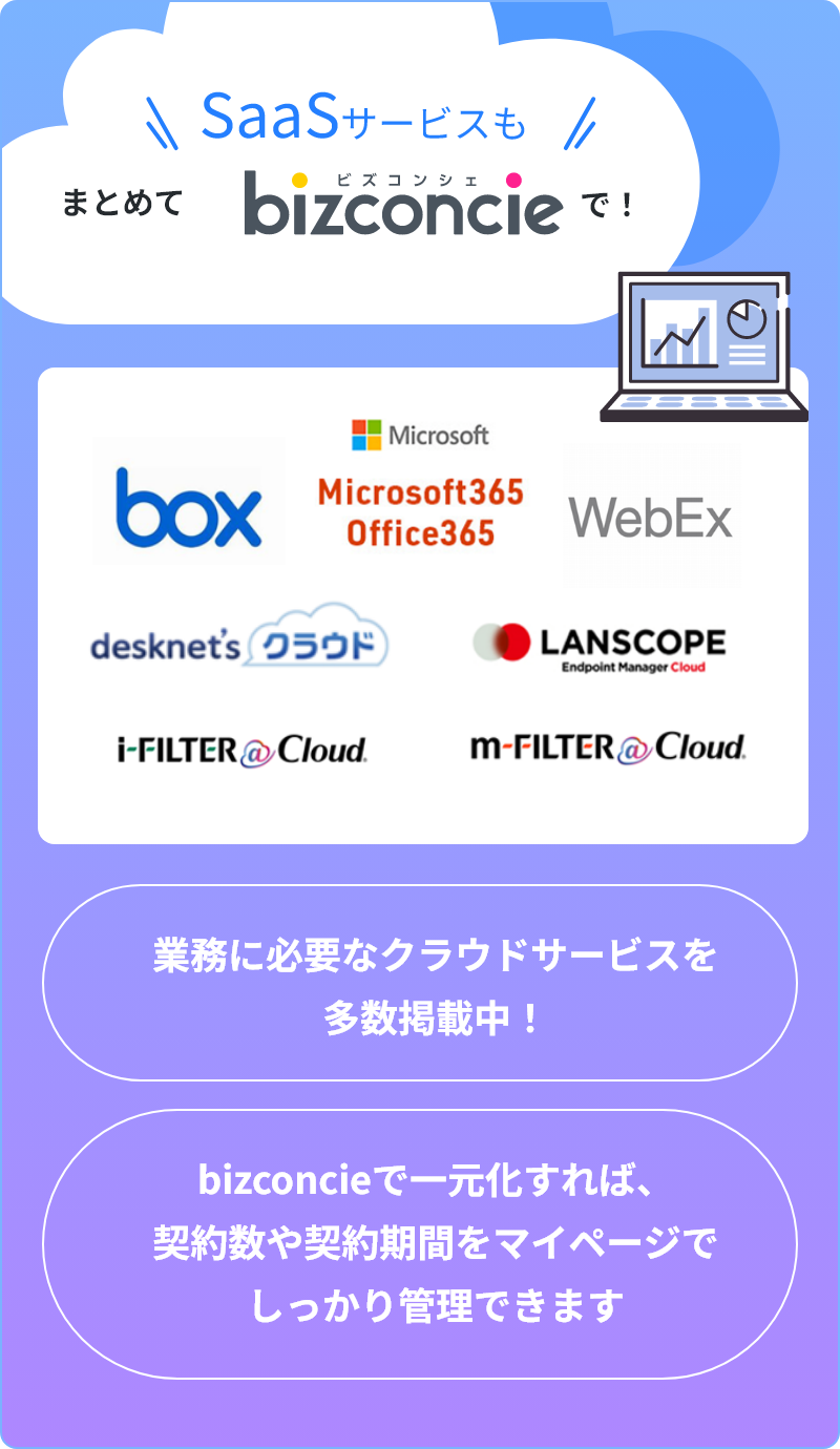 SaaSサービスも まとめてbizconcieで！