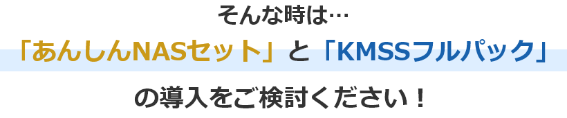 そんな時は…「あんしんNASセット」と「KMSSフルパック」の導入をご検討ください!