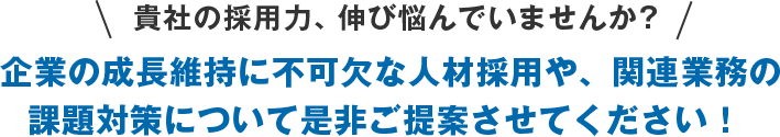 貴社の採用力、伸び悩んでいませんか？ 企業の成長維持に不可欠な人材採用や、関連業務の課題対策について是非ご提案させてください！